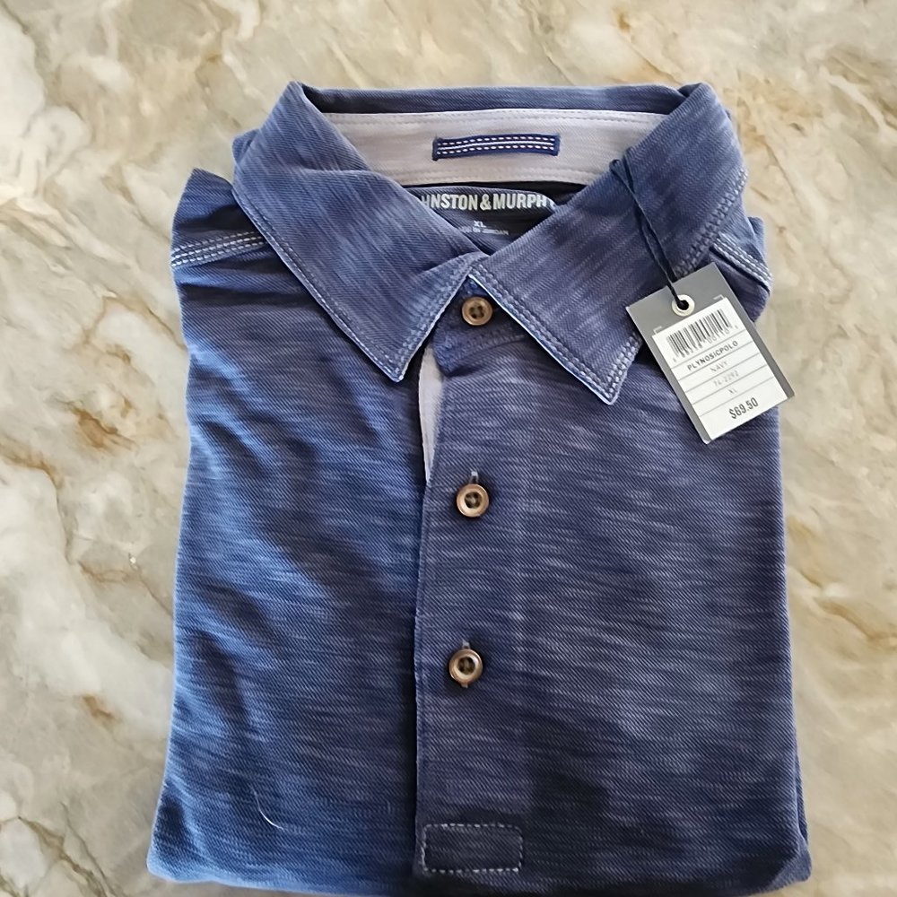 NWT Johnston & Murphy Mens M Casual SS Shirt Slub Knit Contrast Stitch Polo XL